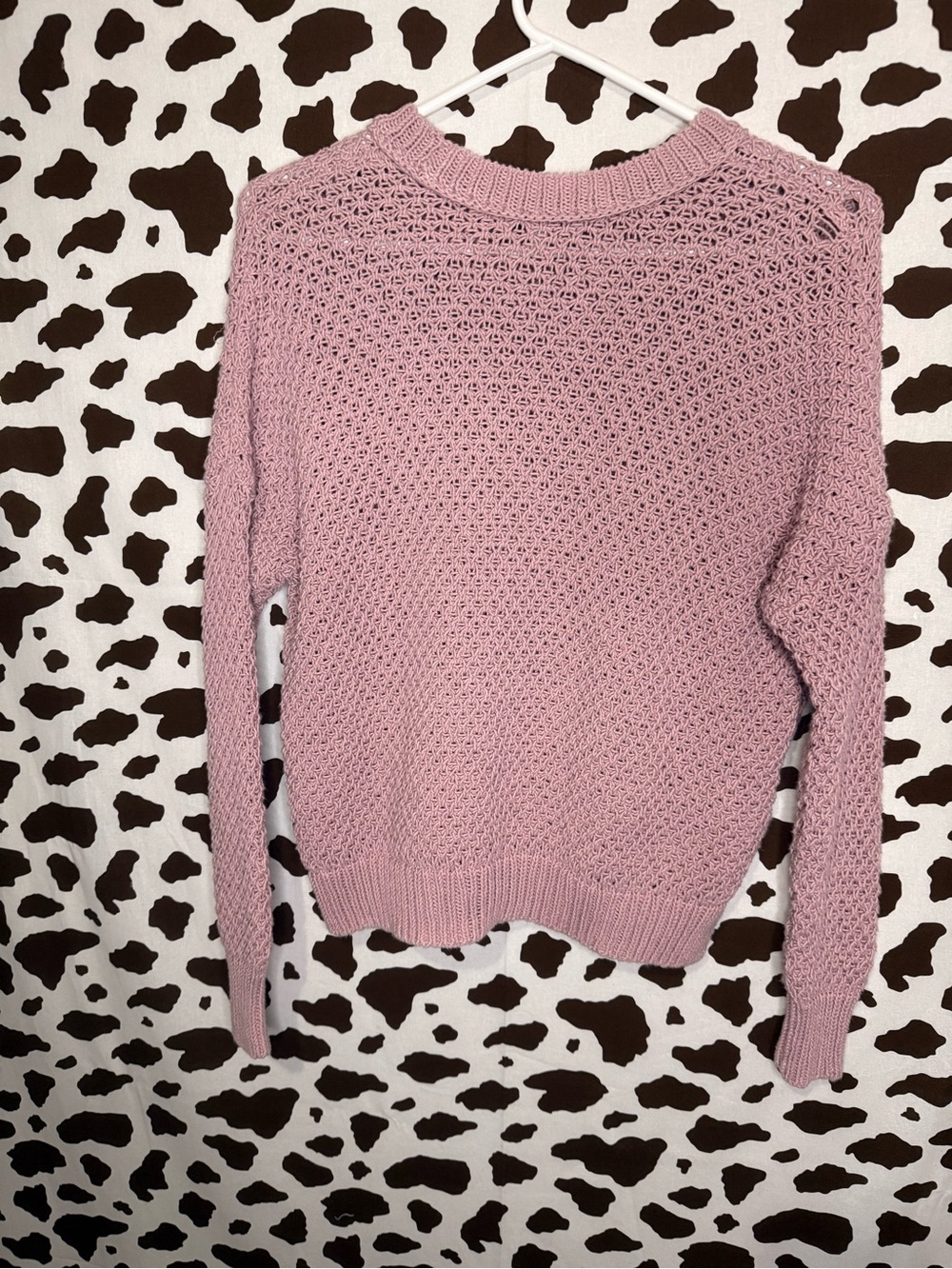 Madewell Women's XS Solid Pink Open-Knit Crew Neck Long Sleeve Pullover Sweater